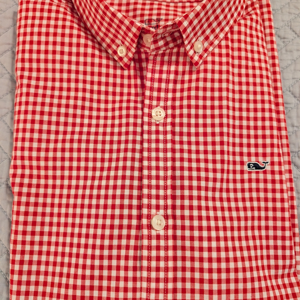 Vineyard Vines Button Down Boy's Size M Red and White Gingham Long Sleeve (0022)